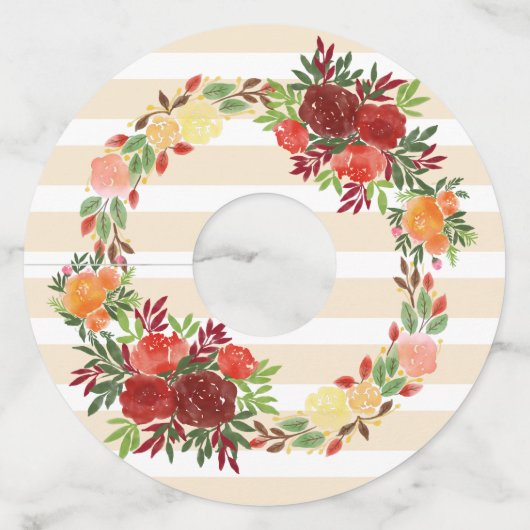 Waterverf Bruiloft Rozen Krans Wijnglaslabel (Achterkant)