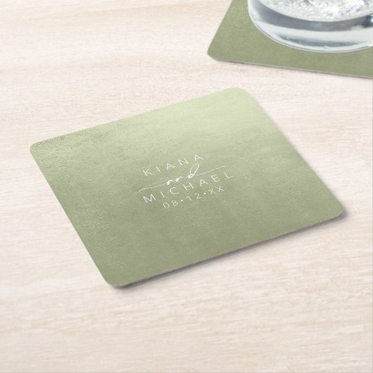 Waterverf Bruiloft Sage Groen ID786 Vierkant Papie Kartonnen Onderzetters (Schuin)