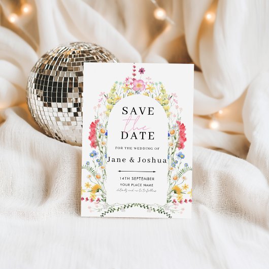 Waterverf Bruiloft 'Save the Date' met Wilde Bloem Kaart