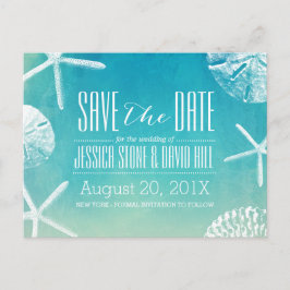 Waterverf Bruiloft Strand Schelpen Save the Date Aankondigingskaart
