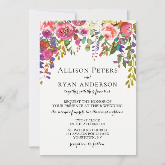 Waterverf bruiloft Uitnodiging Blush Floral Bouque (Voorkant)