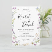 Waterverf bruiloft uitnodiging met wilde bloemen (Staand voorkant)