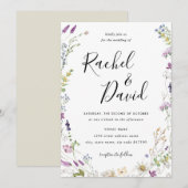 Waterverf bruiloft uitnodiging met wilde bloemen (Voorkant / Achterkant)