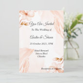 Waterverf bruiloft uitnodiging, roze kaart (Staand voorkant)