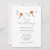 Waterverf bruiloft uitnodigingen rode libellen (Voorkant)