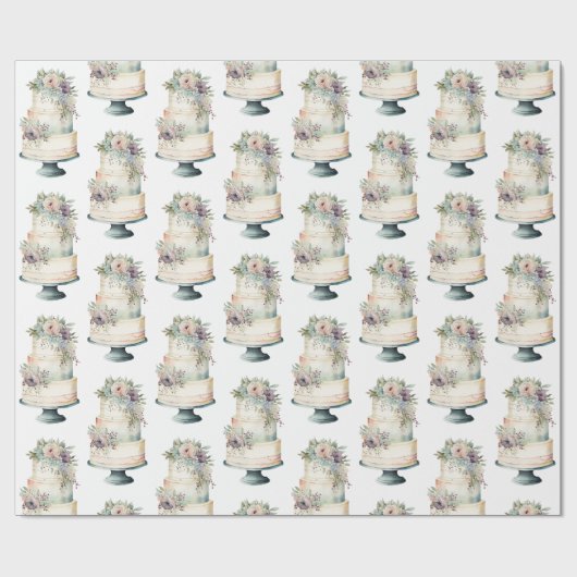 Waterverf bruiloft van bruiloft met Cake Pastel Cadeaupapier (Vlak)