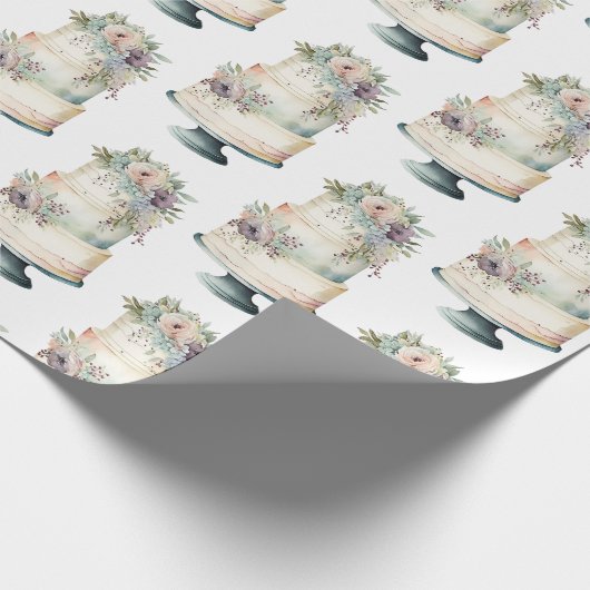 Waterverf bruiloft van bruiloft met Cake Pastel Cadeaupapier (Hoek)