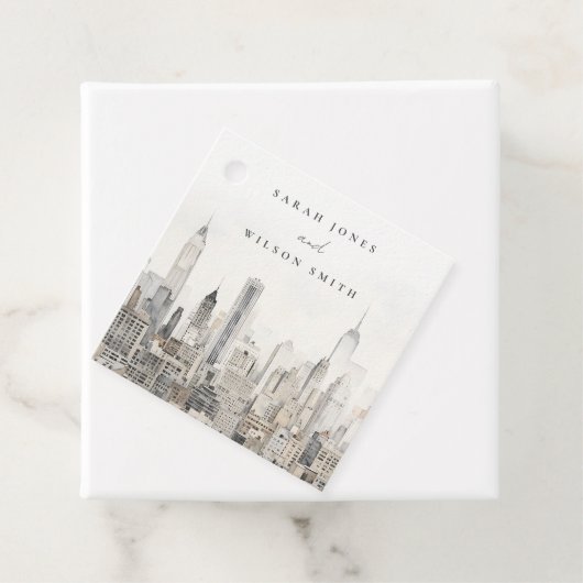 Waterverf bruiloft van de skyline van New York Bedankjes Labels (In situ)