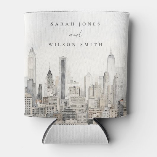 Waterverf bruiloft van de skyline van New York Blikjeskoeler (Voorkant)