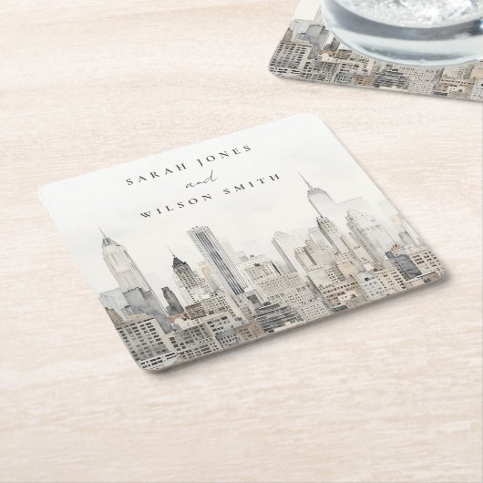 Waterverf bruiloft van de skyline van New York Kartonnen Onderzetters (Schuin)