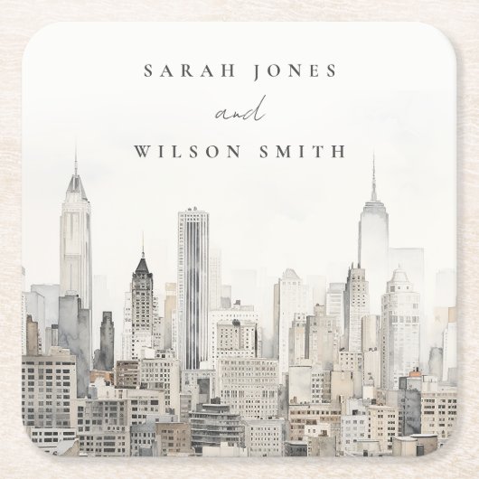 Waterverf bruiloft van de skyline van New York Kartonnen Onderzetters (Voorkant)