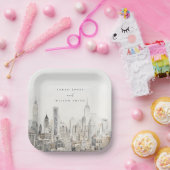 Waterverf bruiloft van de skyline van New York Papieren Bordje (Feest)