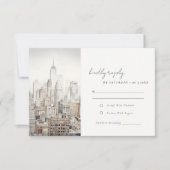 Waterverf bruiloft van de skyline van New York RSVP Kaartje (Voorkant)