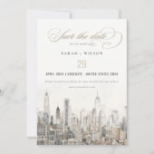 Waterverf bruiloft van de skyline van New York Save The Date (Voorkant)