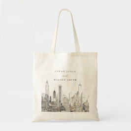 Waterverf bruiloft van de skyline van New York Tote Bag