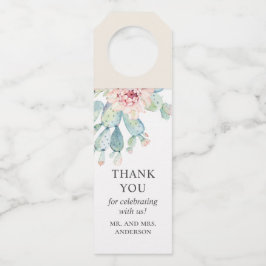 Waterverf bruiloft vetplanten. Cactus bedankt Flessenhanger