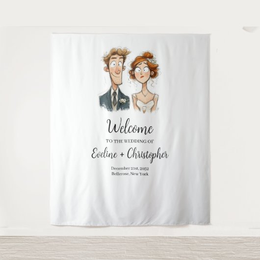 Waterverf bruiloft wandtapijt bruid en bruidegom e wandkleed (Voorkant)