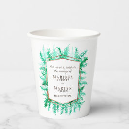 Waterverf bruiloft wintergroen bladgroen papieren bekers