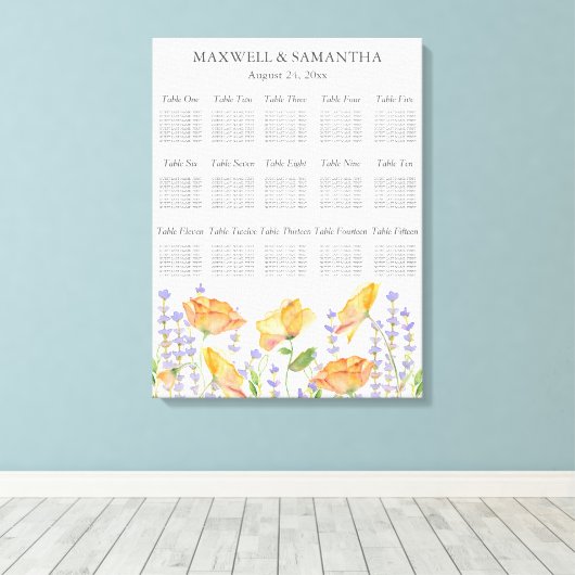 Waterverf Bruiloft Zitkaarten Wildflower Thema Canvas Afdruk (Insitu (Houten vloer))