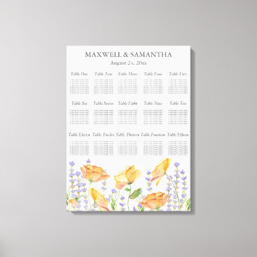 Waterverf Bruiloft Zitkaarten Wildflower Thema Canvas Afdruk (Voorkant)