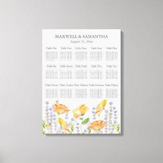 Waterverf Bruiloft Zitkaarten Wildflower Thema Canvas Afdruk (Voorkant)