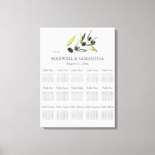 Waterverf Bruiloft Zittafel Botanische Olijf Canvas Afdruk (Voorkant)