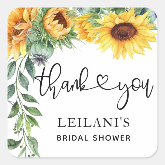 Waterverf Bruilofts Bruiloftsontbijt Zonnebloem  Vierkante Sticker (Voorkant)