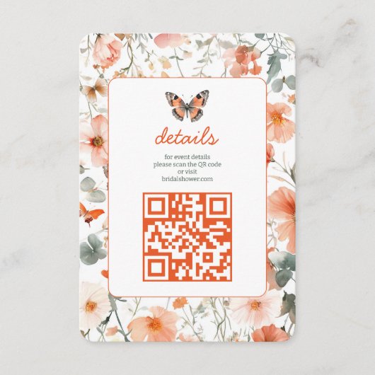 Waterverf bruiloftsdouche Butterfly Meadow QR-code Informatiekaartje (Voorkant)