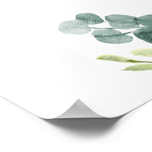 Waterverf Bruiloftsontvangstbord met Eucalyptus Poster (Hoek)