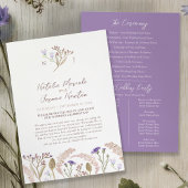 Waterverf bruiloftsprogramma met wilde bloemen en programmakaart