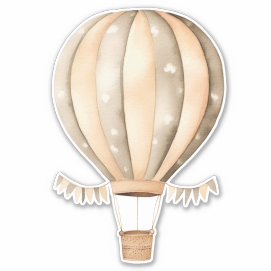 Waterverf Bruin en Crème Hete Luchtballon Sticker (Voorkant)