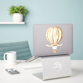 Waterverf Bruin en Crème Hete Luchtballon Sticker (Laptop op bureau)