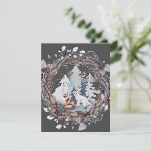 Waterverf bruin en poolvos sneeuwscheen feestdagenkaart (Staand voorkant)