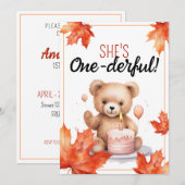 Waterverf Bruin en Wit Teddybeer 1e Verjaardag Kaart (Voorkant / Achterkant)