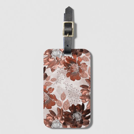 Waterverf bruin grijs bloempatroon. bagagelabel (Voorkant (verticaal))