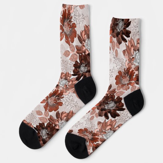 Waterverf bruin grijs bloempatroon. sokken (Links)