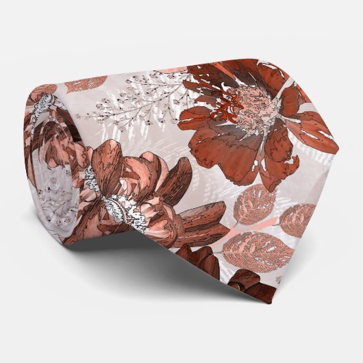 Waterverf bruin grijs bloempatroon. stropdas (Opgerold)