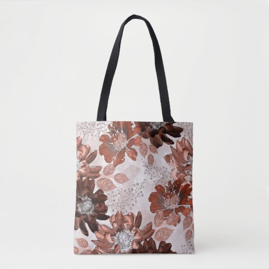 Waterverf bruin grijs bloempatroon. tote bag (Voorkant)