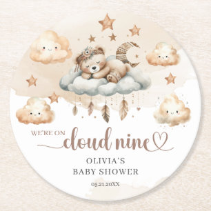 Waterverf bruin ivoor tan teddybeer wolk negen 9 ronde kartonnen onderzetter