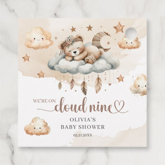 Waterverf bruin ivoorwolk negen boho veren bedankjes labels (Achterkant)