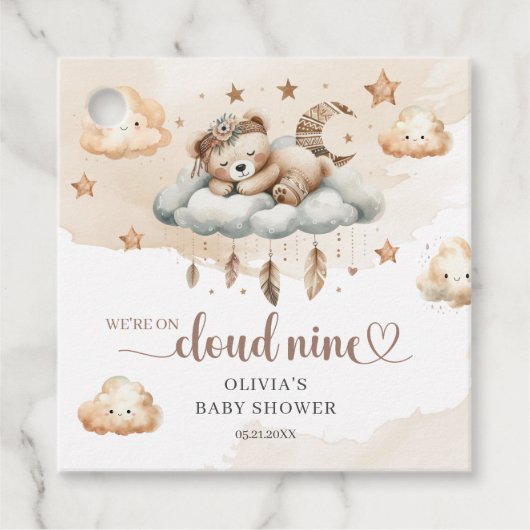 Waterverf bruin ivoorwolk negen boho veren bedankjes labels (Voorkant)