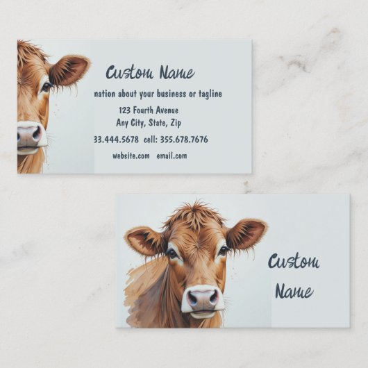 Waterverf Bruin Koe Boerderij Dierlijke kunst Visitekaartje (Voorkant / Achterkant)