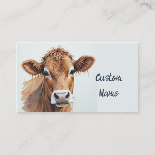 Waterverf Bruin Koe Boerderij Dierlijke kunst Visitekaartje (Achterkant)