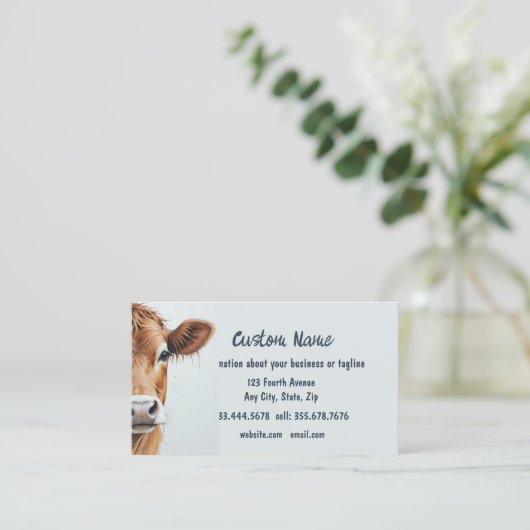 Waterverf Bruin Koe Boerderij Dierlijke kunst Visitekaartje (Staand voorkant)