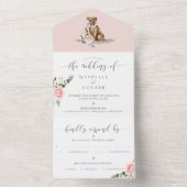 Waterverf Bruin Labrador Dog & Bloemen Roze Roos All In One Uitnodiging (Binnen)