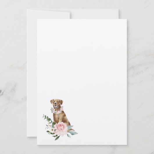 Waterverf Bruin Labrador Dog & Bloemen Roze Roos Kaart (Achterkant)