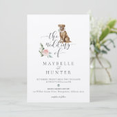 Waterverf Bruin Labrador Dog & Bloemen Roze Roos Kaart (Staand voorkant)