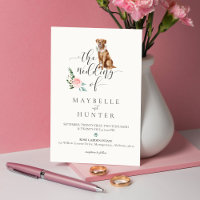 Waterverf Bruin Labrador Dog & Bloemen Roze Roos
