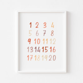 Waterverf bruin neutrale cijfers Educatieve print