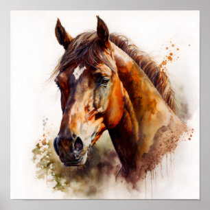 Waterverf bruin paard Portrait Poster